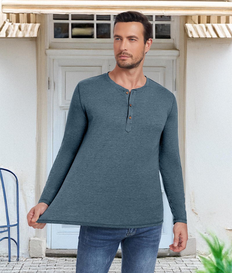 PEGENO Men's Casual Slim Fit Long Sleeve Henley T-Shirts Cotton Shirts (US X-Large, A1 VG-Blue) - Image 4